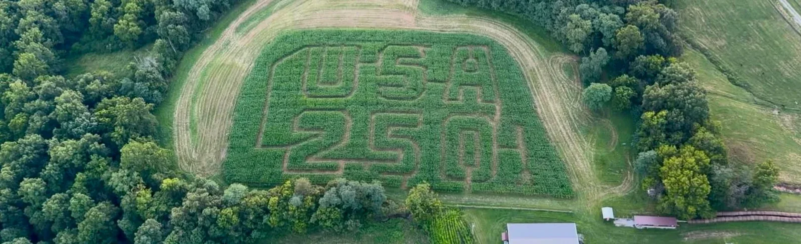 An aerial view of Country Pumpkins’ corn maze