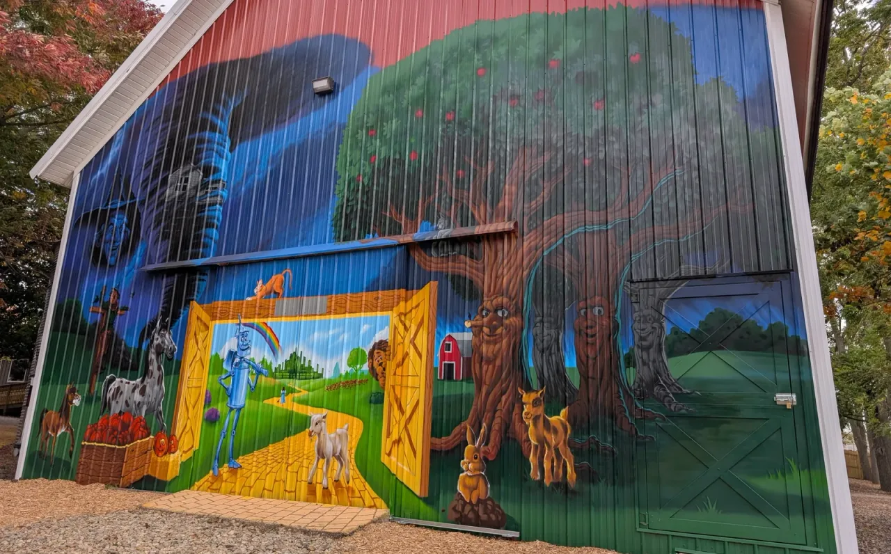 A painted Land of Oz activity area building at Curtis Orchard