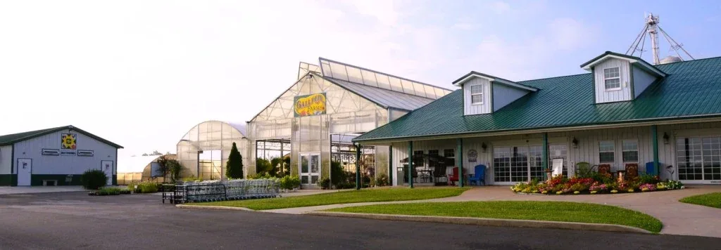 Gallrein Farms market buildings viewed across the farm grounds