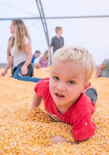 A young child playing in the corn pit shown on Konow’s admission page