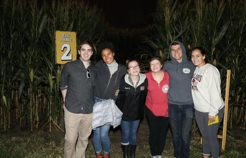 A group at the phase-two maze exit at Rader after dark