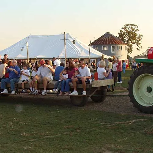 Passengers on an open wagon at Richardson Adventure Farm
