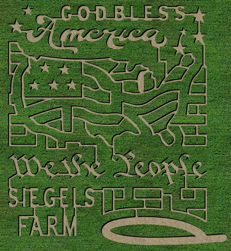 Aerial archive image of Siegel’s Cottonwood Farm’s 2025 corn maze